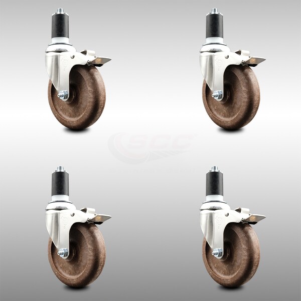 Service Caster 5 Inch 316SS High Temp Glass Filled Nylon 1-5/8 Inch Stem Caster Set Lock Brake SCC-SS316TTLEX20S514-GFNSHT-158-4 - main